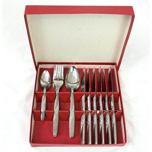 Valiant VA14 Floral Set 6 Place Settings Stainless Flatware Silverware in Box - Picture 5 of 5